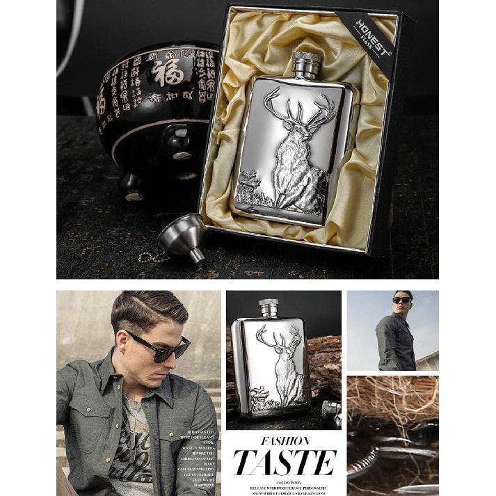 Походное снаряжение из нержавеющей стали, плоская фляга, портативная фляга для спиртного, фляги для спиртного для мужчин, фляга для виски (Шаблон оленя) (6 унций) Отправить 1*