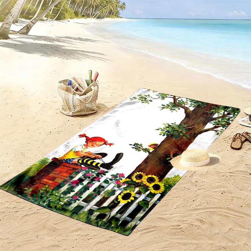 Pippi Langstrumpf Print Beach Towel, Large Soft Quick Dry Towel for Beach Camping Swimming