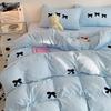 Black Bow Embroidery Duvet Cover 3 Pieces Set Girl Adult Bedroom Pink Decor Quilt Cover Solid Color Bedding with 2 Pillowcases