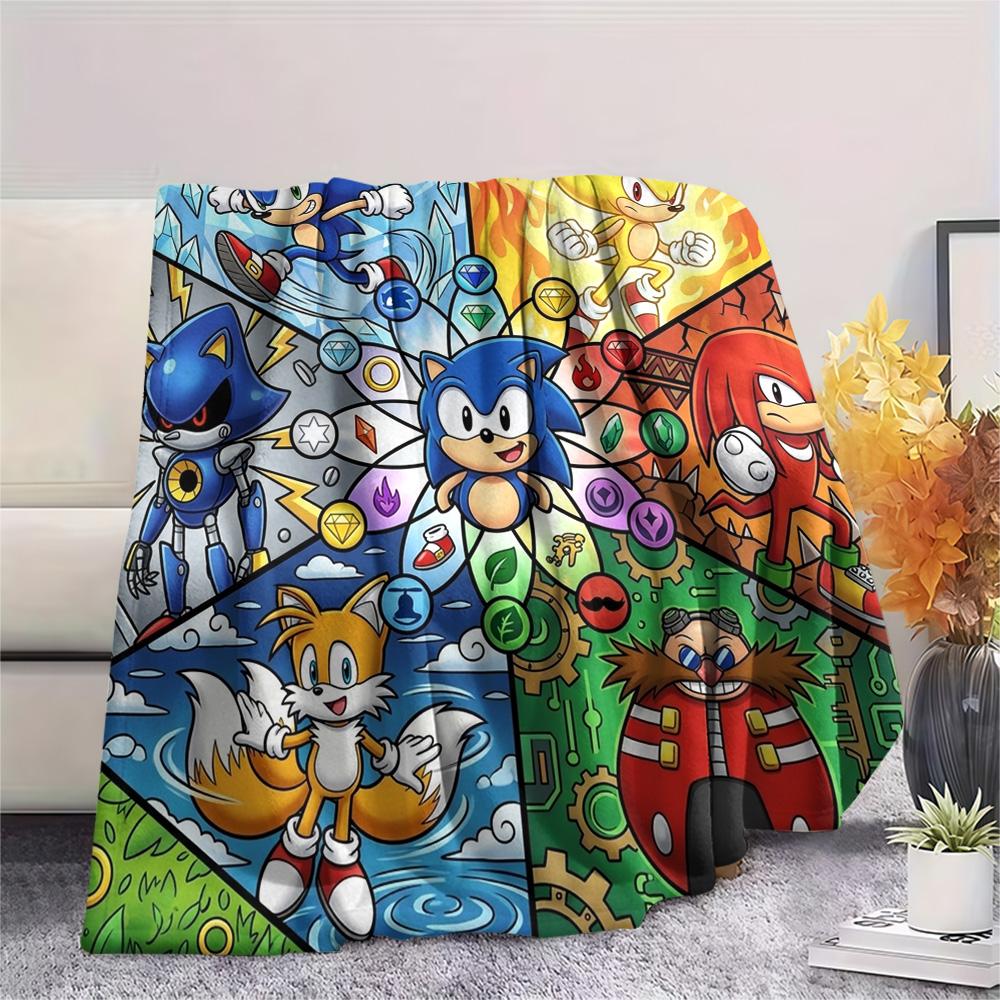 Hedgehog Sonic Print Flannel Blanket, Ultra Soft High Quality All Seasons Warm Throw, Home Decor Cozy Blanket, Perfect Christmas Gift