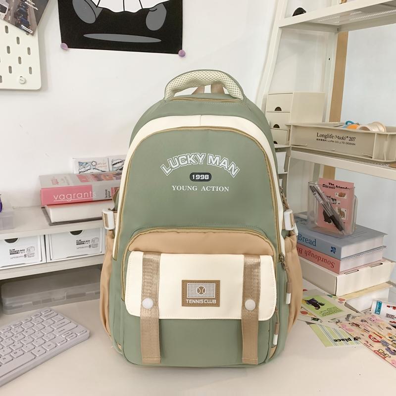 Middle School Student Schoolbag Women's Campus Large Capacity Backpack Men Color Block Backpack