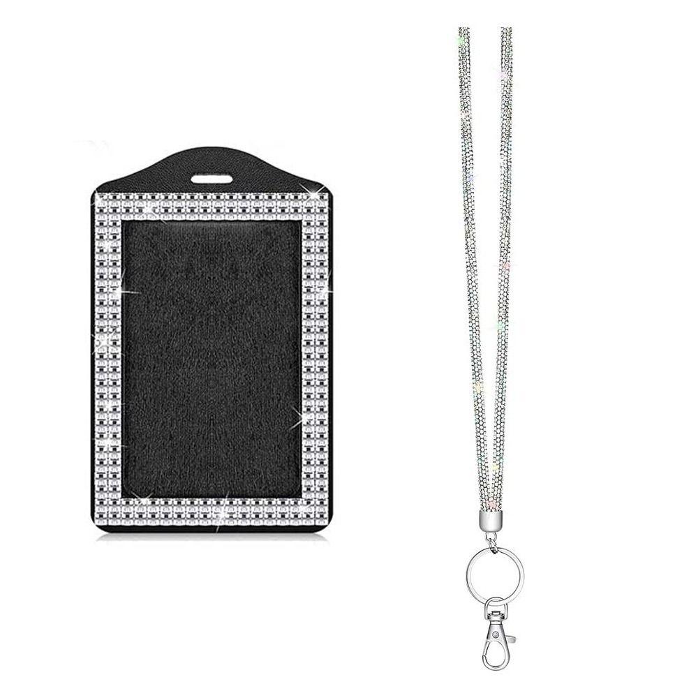 Rhinestone Decorated ID Holder with Lanyard Bling Retractable Badge Holder for Students