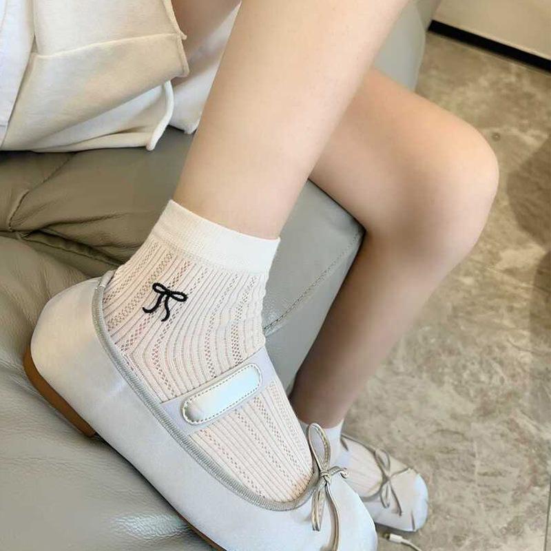 Female Summer Thin Model Lovely Bow Embroidery Hollow Out Mesh Socks