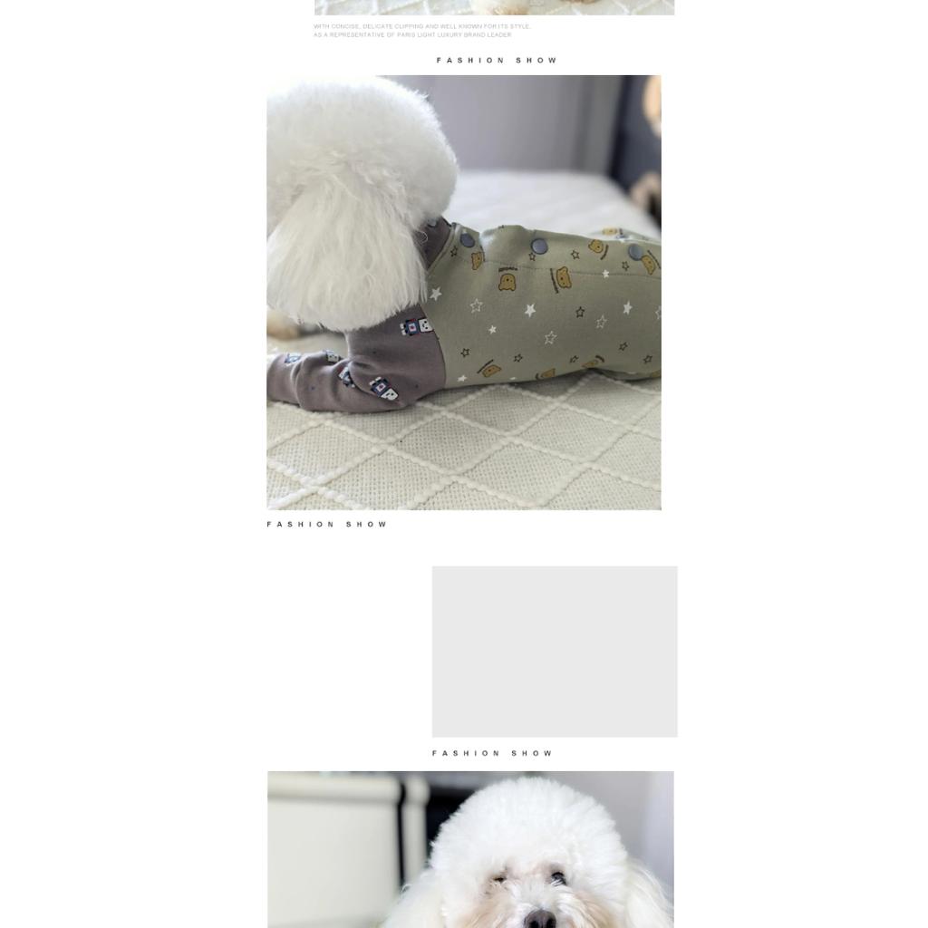 Spring Autumn Pure Cotton Puppy Rompers Clothing Retro Gray Green Print Wrap Belly Jumpsuits For Small Medium Dog Pet Clothes