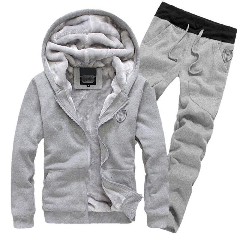 Comfortable Korean Style Men's Fleece Hoodie Set With Zip Front And Long Sleeves
