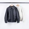Leather Jacket for Women Spring and Autumn Motorcycle Black and White Pu Leather Jacket with Lapel Casual
