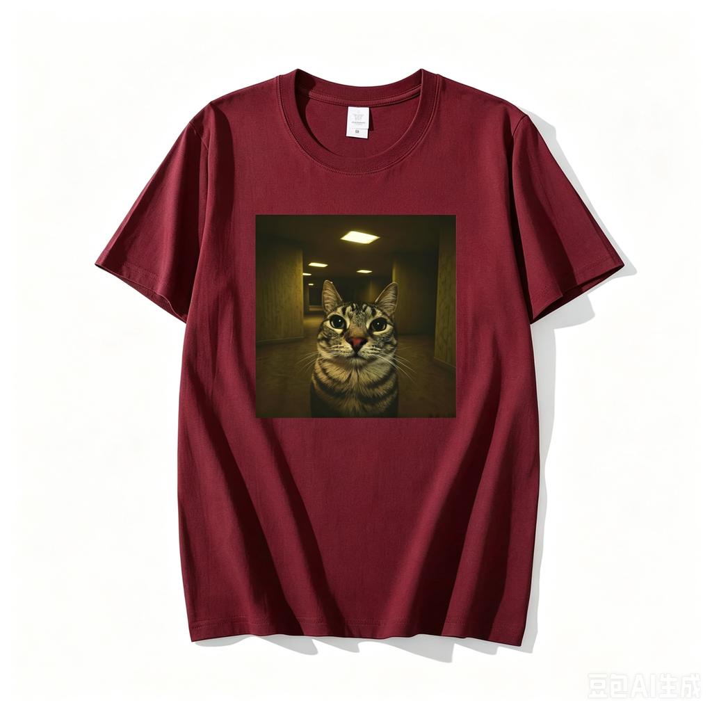 Funny Cat Tshirt Liminal Space Graphic Tee Unisex Unisex Weirdcore Cat Tshirts Casual Round Neck Printed Cotton Short Sleeve