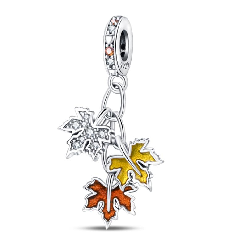 Медь Золотая Осенняя Серия Шармы Бусины Пугало Тыква Кленовый Лист Шармы Для Женщин Изысканные DIY Украшения