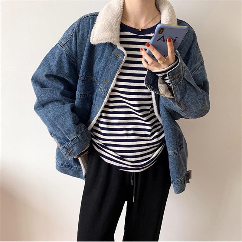 Новинка 2022 года, женские полосатые футболки с длинными рукавами, женская уличная одежда, осенне-весенние хлопковые футболки, свободные футболки в корейском стиле