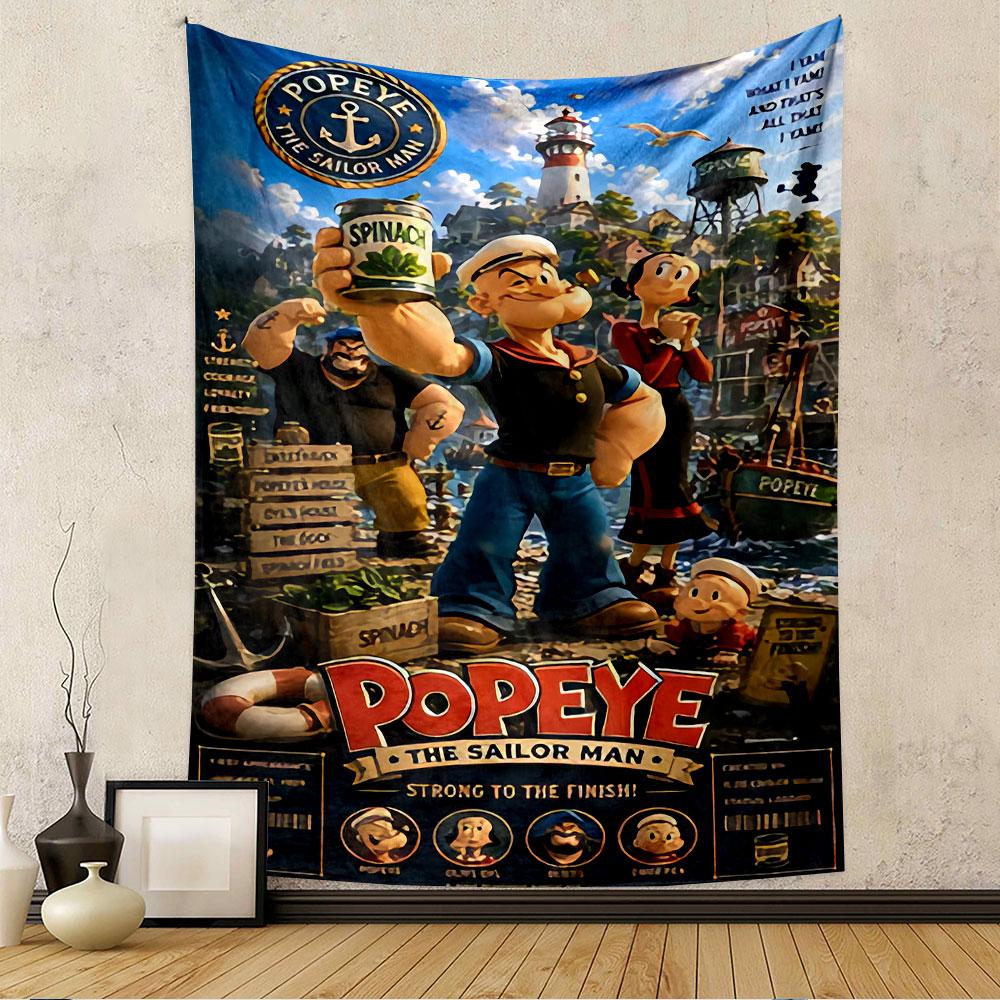Popeye the Sailor Man Cartoon Tapestry Wall Hanging, Classic Spinach Hero Art, Funny Wall Decor for Bedroom Living Room Kids Room