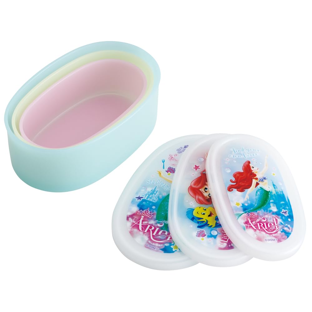 Skater Контейнер для хранения ланч-боксов, контейнер для хранения, изготовленный в Японии, 400 мл, средний, 280 мл, маленький, набор из 3 штук, антибактериальный, Disney Ariel 24 SRS3SAG (Большой 180мл)
