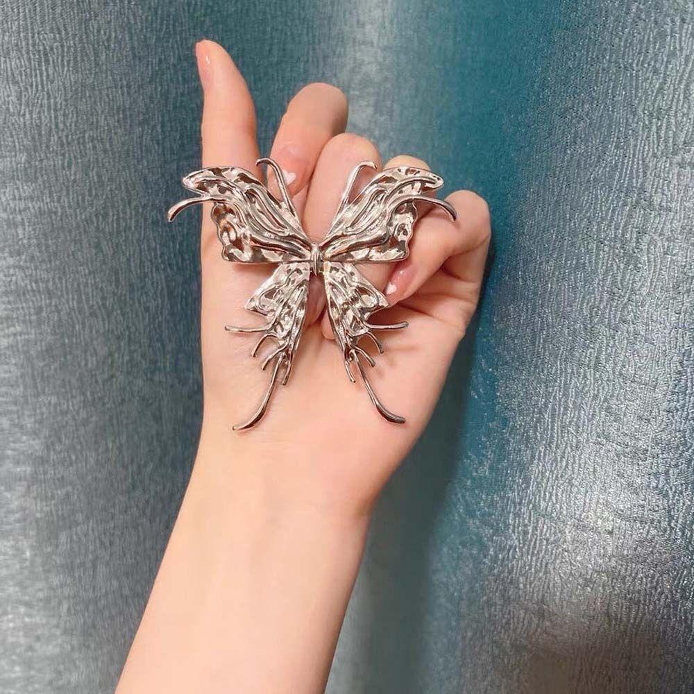 Девушки Преувеличение Личность Металлические Кольца Большая Бабочка Корейские Кольца на Палец Женские Кольца с Открытием