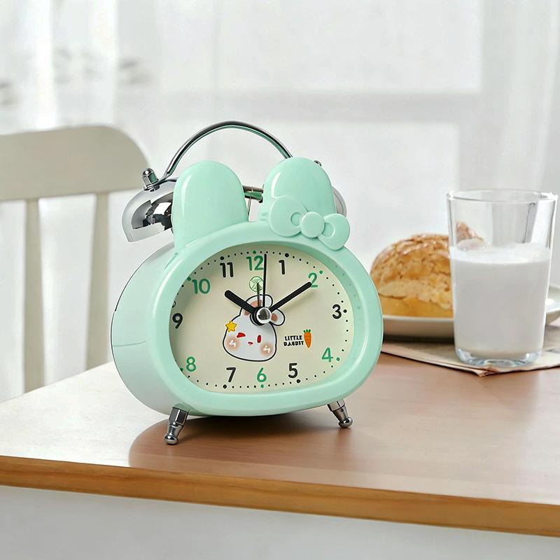 Alarm clock students use wake-up artifact cartoon children bear rabbit bell alarm clock bedroom night light silent clock