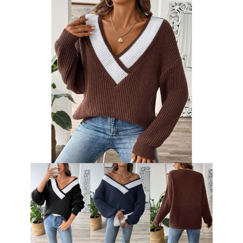 Women S V Neck Loose Fit Pullover Sweater Autumn Street Style