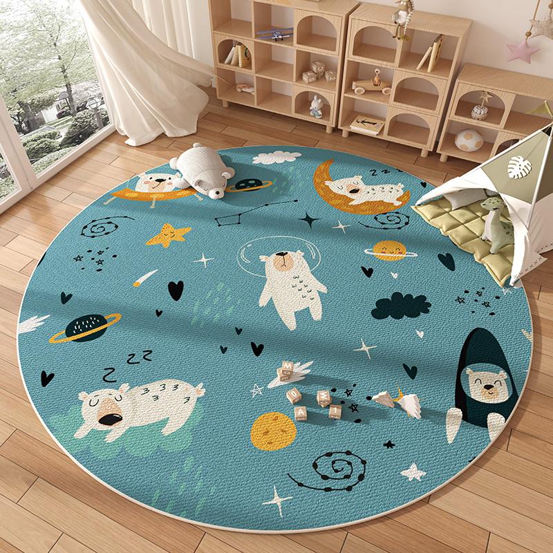 Cartoon Style Rugs for Bedroom Fluffy Soft Children's Mat Washable Study Rug Thickend Plush Living Room Decoration Round Carpet