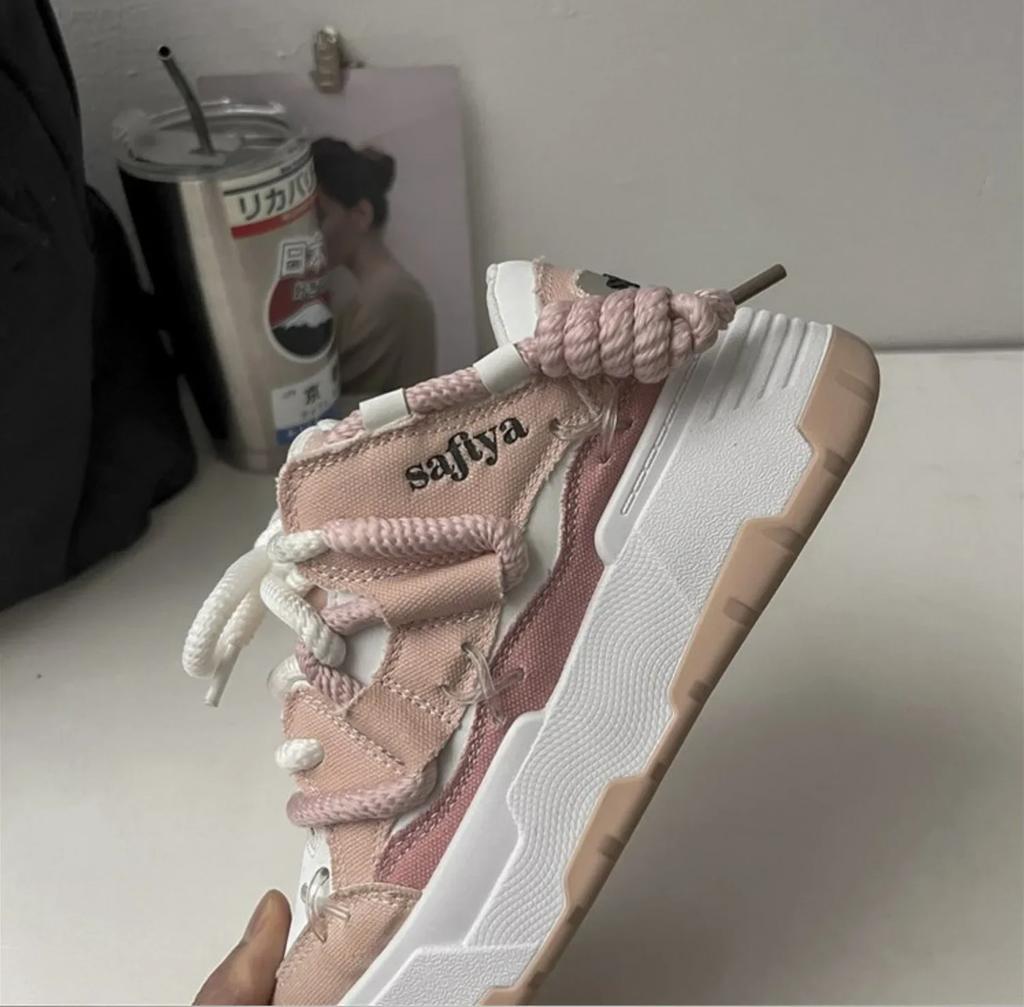 2025 женские кроссовки для бега, симпатичные кроссовки Harajuku, новые синие кроссовки на толстой платформе для студентов, повседневные розовые вулканизированные туфли