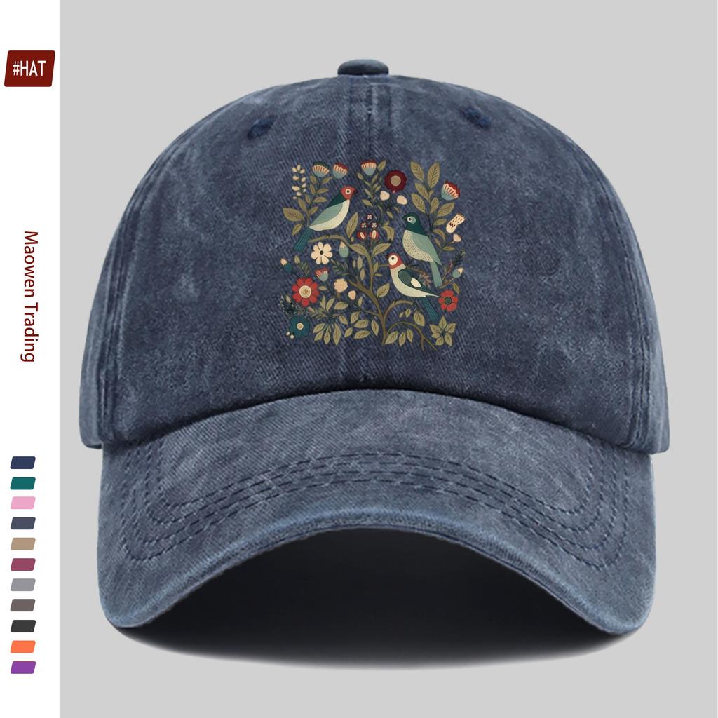pc pcs Vintage Botanical Floral  Bird Print Trucker Cap  Adjustable Snapback Baseball Hat Suitable for Men  Women Lightwei