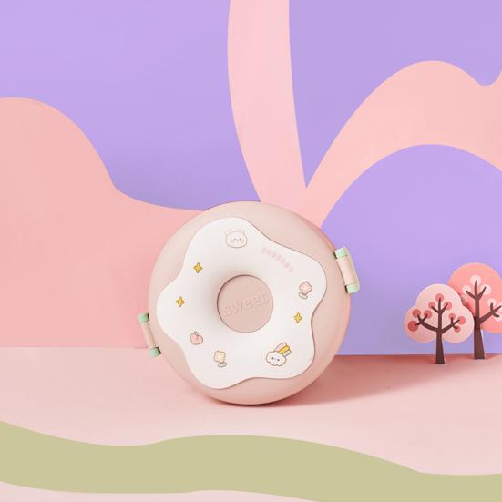 Милый мультяшный пончик, 1000 мл, ланч-бокс, контейнер для бенто, пригодный для использования в микроволновой печи, с отделениями, поставка для студентов