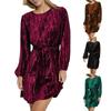 Solid Color Loose Knee Length Women's Commuting Velvet Round Neck Long Sleeved Dress