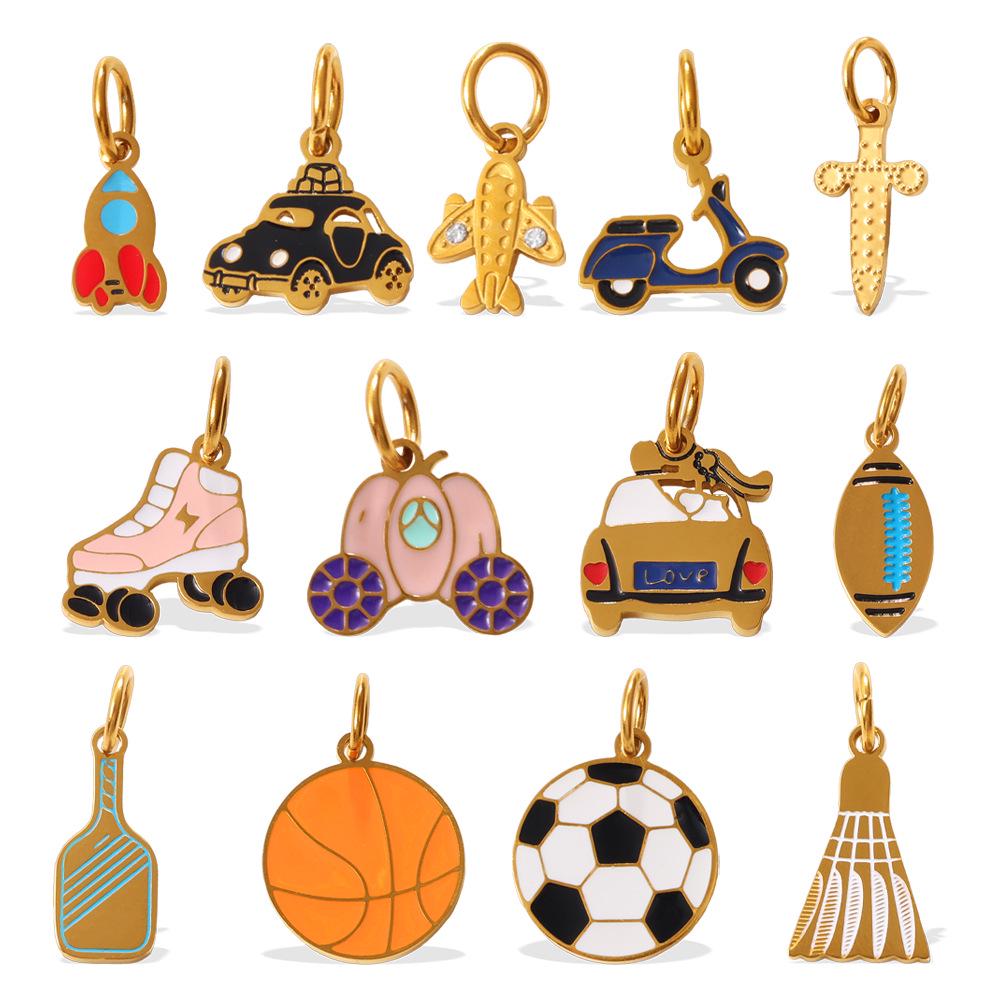 2025 Multi-Element Hip-Hop Necklace Bracelet Pendant for Women - Versatile Car Football Drip Oil Series Accessories