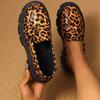 Women's Large Size Low-top Leopard Print Shoes British Style Thick-soled Slip-on Leather Loafers Outdoor Comfortable Casual Shoe