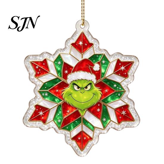 Winter Wonderland Party Favors Green Elf Christmas Ornament, 2D Acrylic Red Bell Tree Candy Cane Gift Box Lightweight Festive Pendants Shaped