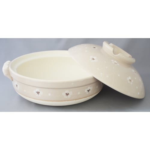 Santo Banko Ware Earthenware Pot (Deep Pot) Pink, Size 8, Serves 3-4, Koume Shino Pattern, 10487