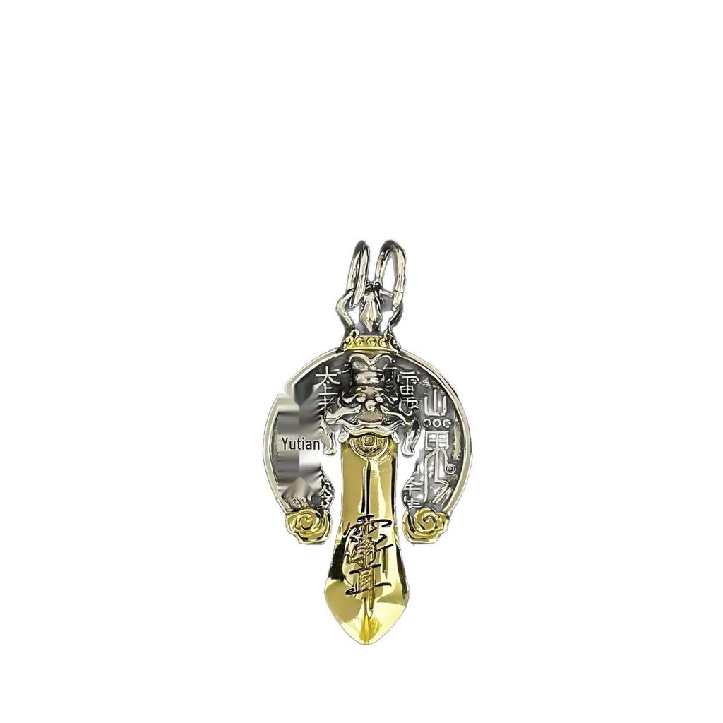 Кулон "Меч Семи Звезд" из стерлингового серебра S925 с таоистской монетой-талисманом "Горный Призрак" - Тайское серебро, Нишевый дизайн для мужчин.