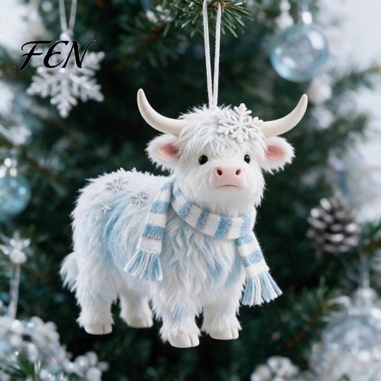 Lightweight Gifts for Friends Family Highland Yak Ornament Christmas Tree Hanging Decor, Cute 2D Flat Multi Scene Decorative Pendants Acrylic Pendant