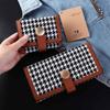 Short Card Holders Clutch PU leather Short Wallet Ins Women Houndstooth Wallet  Female