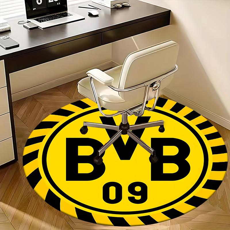 BVB, Дортмунд Коврик под стул Круглый ковер-Ковер для офиса, Машинная стирка, Нескользящий, Подходит для гостиных, спален, прихожих и праздничных тем