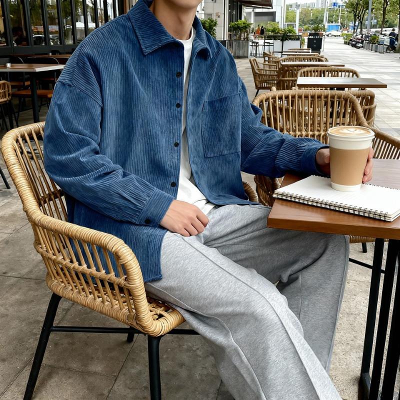 Men Loose Corduroy Long Sleeve Shirt Retro Casual Outerwear