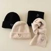 2Pcs/Set Kids Hat Scarf Set Solid Color Heart Pattern Thickened Warm Knitting Hat Long Scarf Set Elastic Fit Winter Wear