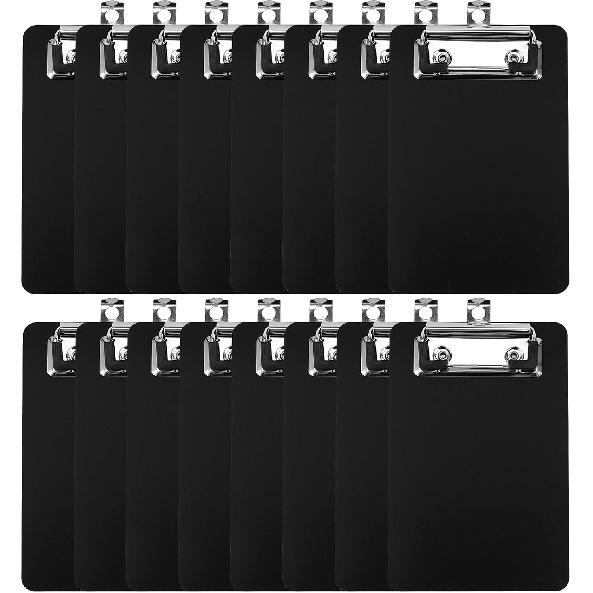 16 Pack 4 x 6 Inch Black Mini Clipboards, Memo Small Clipboards Low Profile Clip, Cute Plastic Clipboard Pocket Clipboard for Classrooms,