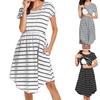 Summer Mother Breastfeeding Dress Openable Front Striped Round Neck Irregular Hem Short Sleeve Pregnant Women Nightdress