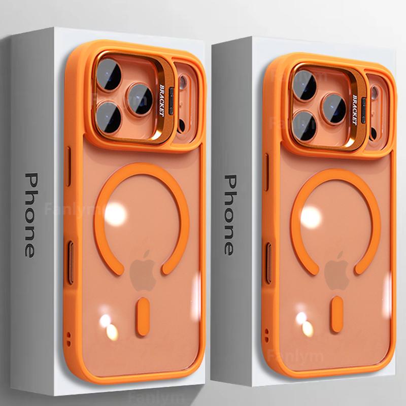Чехол для телефона с защитой камеры для iPhone 17 16 15 14 13 12 11 Pro Max Plus Air с держателем MagSafe, прозрачная магнитная матовая крышка