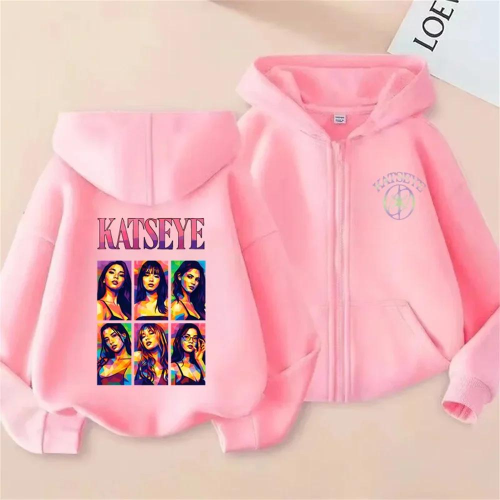Детские толстовки на молнии Kpop с принтом Katseye Худи Детская одежда Детские повседневные топы для девочек и мальчиков Толстовка на молнии с капюшоном Streetwear