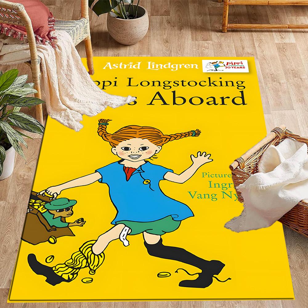Pippi Happy Birthday Marianne! Themed Anti-Slip Rugs - Polyester Home Decor, Suitable for Bedrooms, Living Rooms, Doorways, Studios, and Decorations