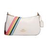 Jes 25 Gold Logo Print Rainbow Shoulder Strap with Zip Closure Pebbled Leather Shoulder Crossbody Bag Medium Women's White
