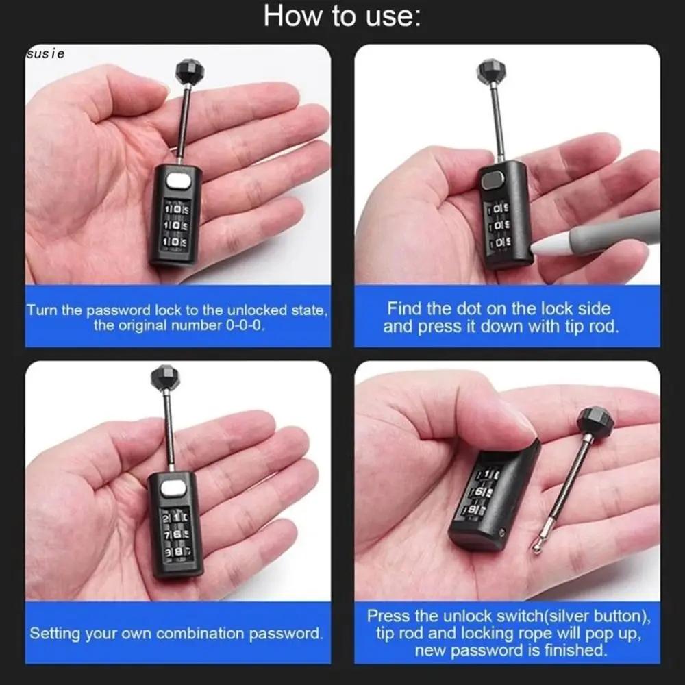 Портативный дорожный кодовый замок Замок для шкафчика в общежитии Замок на молнию рюкзака 3-значный кодовый замок Замок для багажа