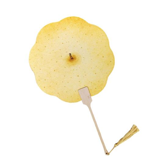 Fruit Print Fan with Wooden Long Handle Portable Lightweight Outdoor Travel Camping Picnic Summer Handheld Round Paper Fan