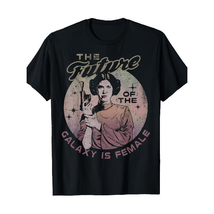 Women'S Black Space-Themed Graphic T-Shirt - "The Future of the for galaxy is Female" Pink Hair Character & Spaceship Design - Soft Everyday Casual