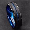 8mm Men's Stainless Steel Ring Thin Blue Line-Inside Black Brushed Band Classic Rings Anniversary Gift for Men Jewelry