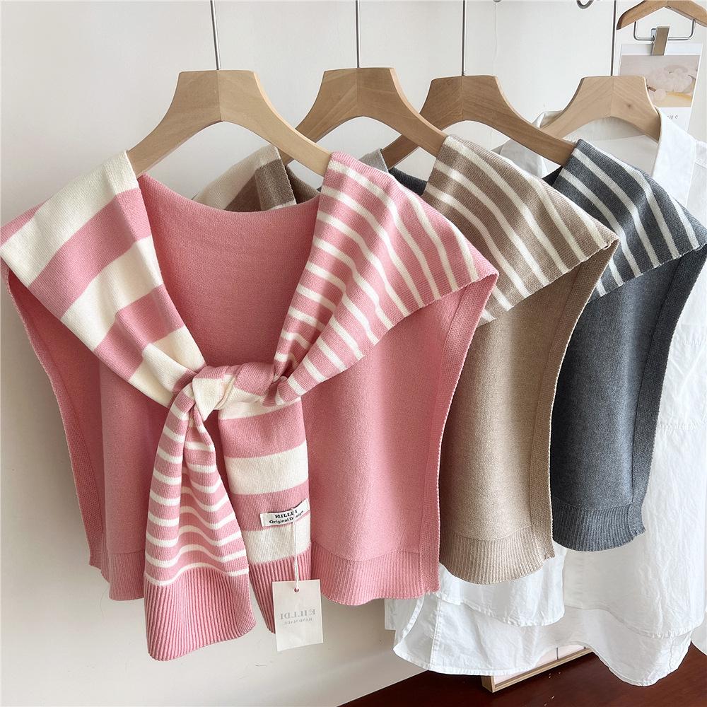 Striped Knitted Shawlette for Women - Spring/Autumn Fashionable and Lightweight Neck & Shoulder Cover
