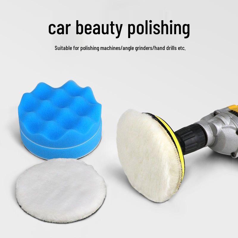 6-Piece Cross-Border Car Polishing & Waxing Sponge Pad Set (3-7 inch, Self-Adhesive, Blue Flat & Wave Design)
