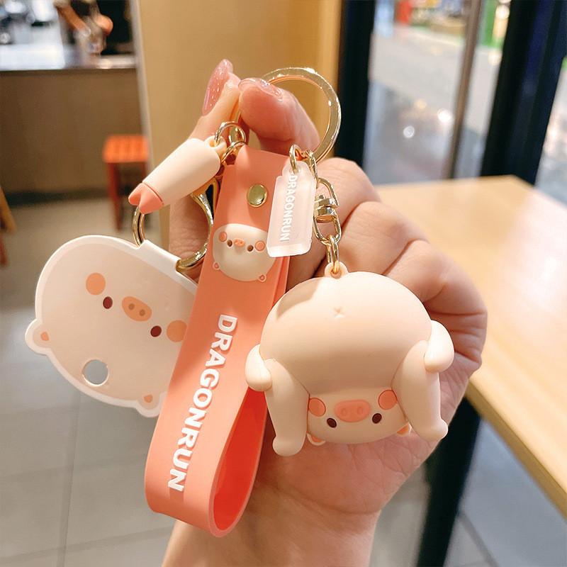 Adorable Cartoon Pig Keychain Cute And Creative Soft Rubber Key Accessory For Bags And Cars