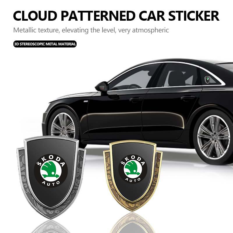 AAAAS1 Car Styling 3D Shield Metal Emblem Badge Sticker Decoration Decal For Skoda S Kodiaq Octavia 2 3 Yeti Karoq Rapid Fabia VII VRS