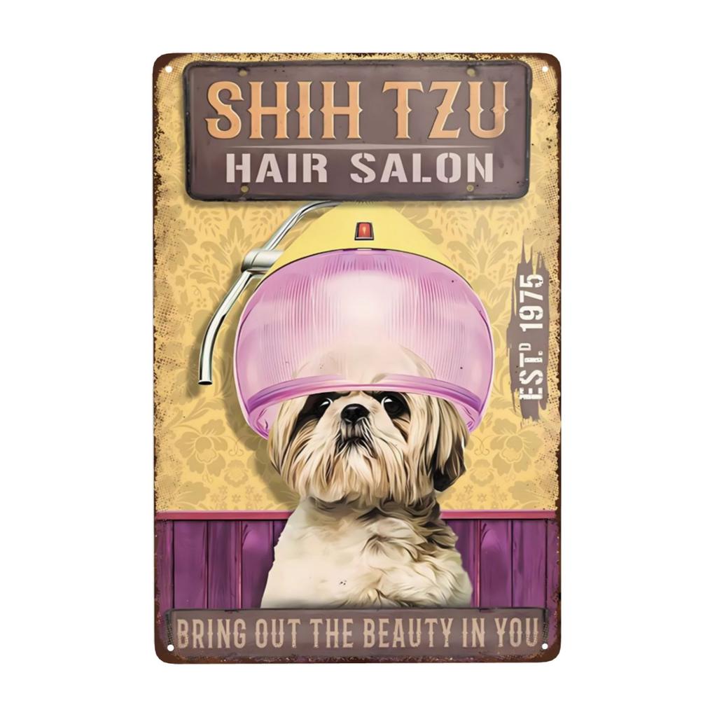 Dog Salon Vintage Wall Metal Sign, Dog Grooming Salon Sign Farmhouse Country Kitchen Home Garden Wall Decor Art 8x12 Inch