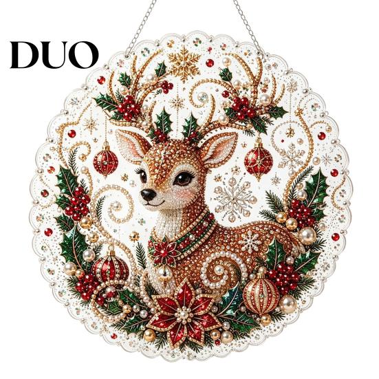 Creative Gifts for Adults DIY Christmas Sun Catcher Kit, Faux Pearl Art Hanging Ornament, Santa Claus Holiday Ornament Tools Xmas Tree Craft