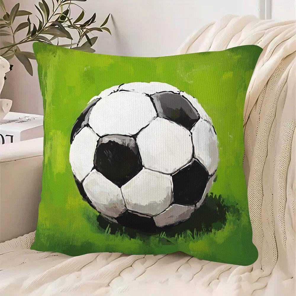 Football Print Pillowcase 2D Soft Black White Green Zipper Home Decor